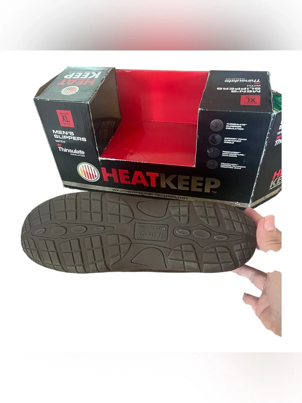 HeatKeep Men’s Slippers XL 11-12 Brown Thinsulate Memory Foam